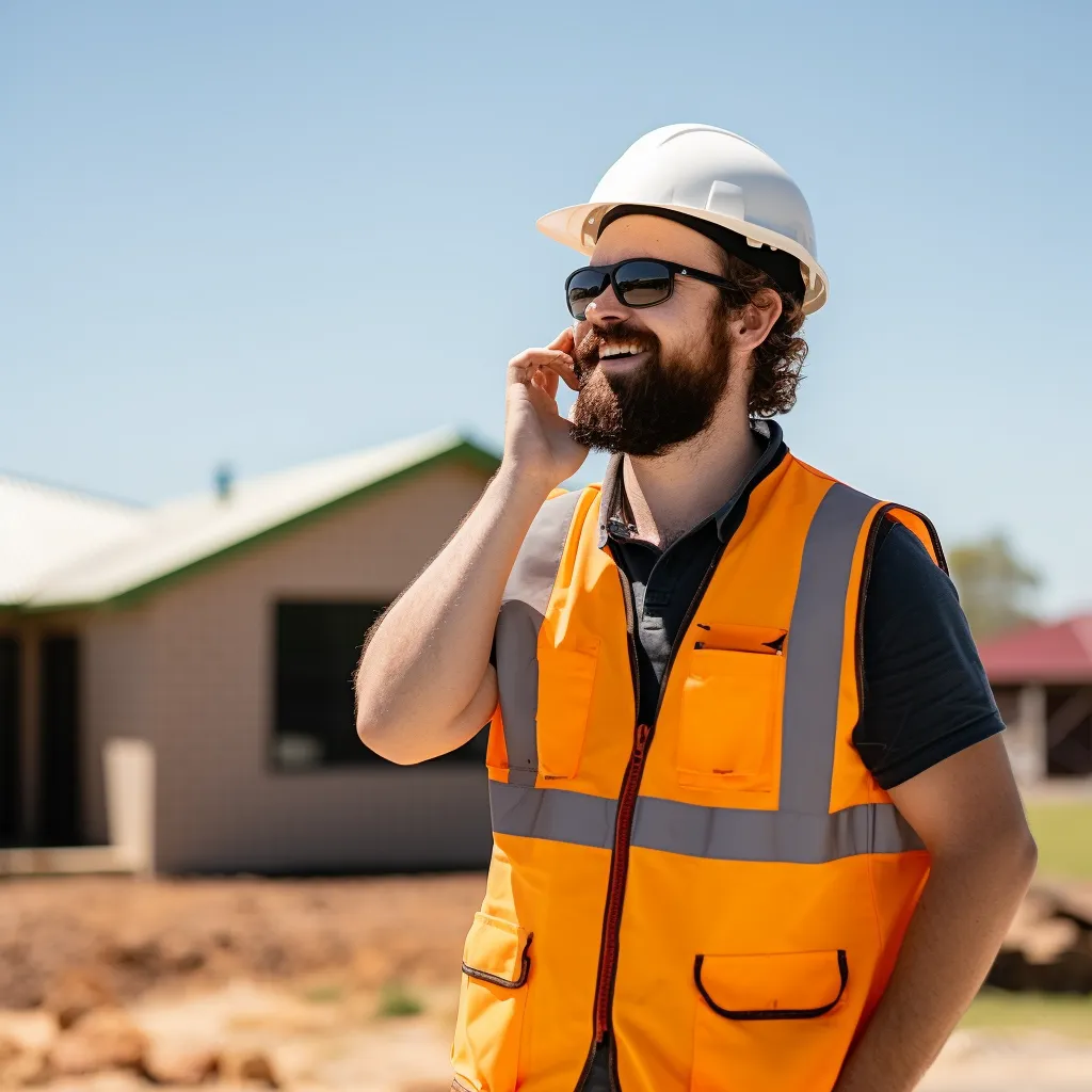 A man in orange hi vis on the phone to someone